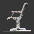 Wooden Outdoor Chair With Metal Armrests And Brick Paved Base Design