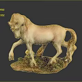 Ceramic Horse Statue In Beige Pink Color With Lifted Front Leg And Green Grass Base