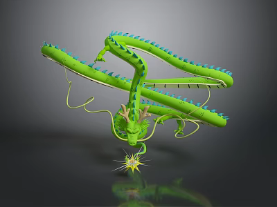 Fantasy Green Dragon Game Character With Long Body Blue Accents And Yellow Sparkles 3d model