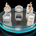 Modern Single Chairs Displayed on Circular Platform with Female Models 3d model