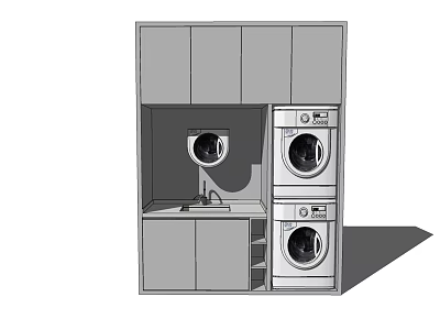 Bathroom Cabinet Unit With Stackable Washer Dryer Sink And Storage Space 3d model