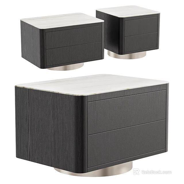 Modern Nightstand With Dark Wooden Texture And Metal Base Drawers 3d model 