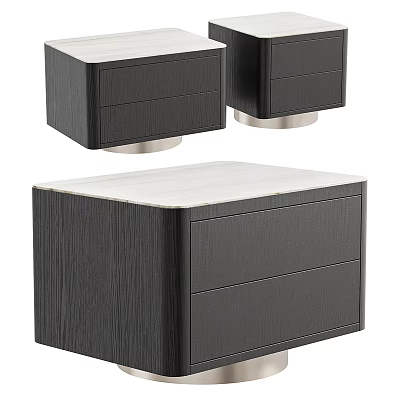 Modern Nightstand With Dark Wooden Texture And Metal Base Drawers 3d model