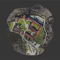Modern Aerial View Of Red Roof Building Complex With Domes And Green Lawns
