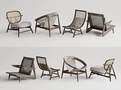 Modern Leisure Chairs With Wooden Frames And Woven Details In Various Styles 3d model