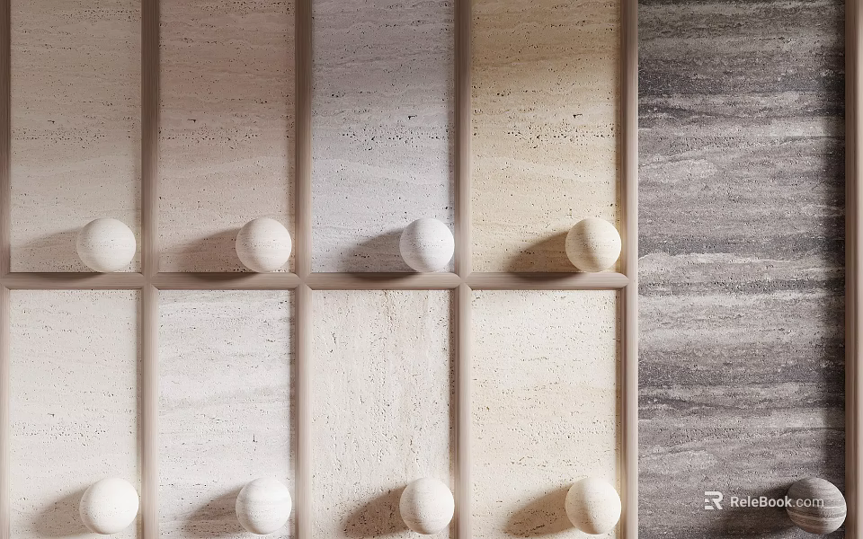 Modern Background Wall Panel Design With Neutral Stone Tiles And Decorative Balls 3d model 