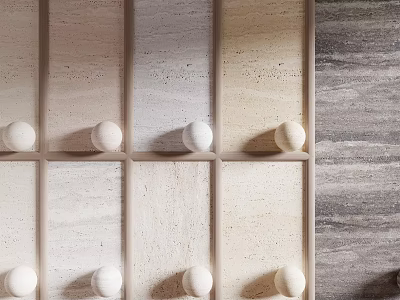 Modern Background Wall Panel Design With Neutral Stone Tiles And Decorative Balls 3d model