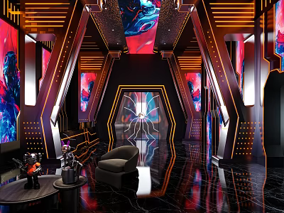 Sci fi Themed KTV Room With Neon Lights Sofa And Futuristic Decor 3d model