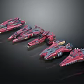 Multiple Red Sci Fi Spaceship Models With Various Design Styles On 3d model