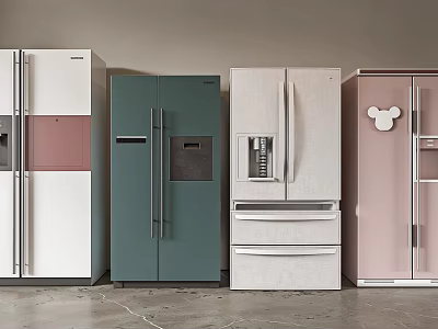 Stylish Modern Refrigerators In Various Colors And Designs For Showroom 3d model