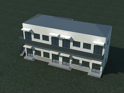 Modern Two Story Building With White Exterior Gray Roof And Balconies On Grass Lawn 3d model