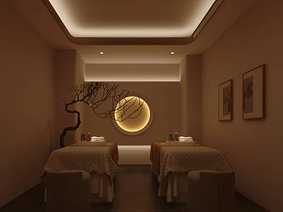 Relaxing Beauty Salon Treatment Room With Massage Beds Soft Lighting And Warm Tones 3d model