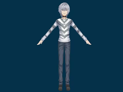 White Haired Man Wearing Gray White Striped Shirt Dark Pants Arms Outstretched Dark Blue Background 3d model