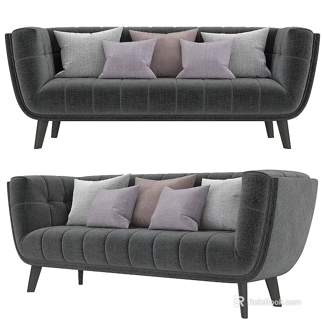 Modern Gray Sofa Set With Tufted Design And Colorful Throw Pillows 3d model