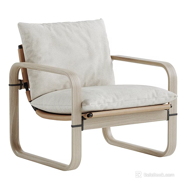 Light Colored Modern Accent Chair With Wooden Frame And Soft Upholstered Cushion 3d model 