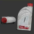 Two White Plastic Liquid Food Bottles With Red Caps And Label Design