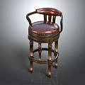 Traditional Wooden Frame Bar Stool With Leather Upholstered Seat Curved Legs And Armrests