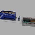 Industrial Plant Featuring Blue Equipment Sunken Structure Railing and Control Cabinet 3d model