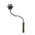 Medieval Spiked Metal Ball Flail Weapon With Linked Chain And Wooden Handle