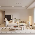Elegant Modern Living Room Interior With White Sofa Coffee Table And Floor Lamp 3d model