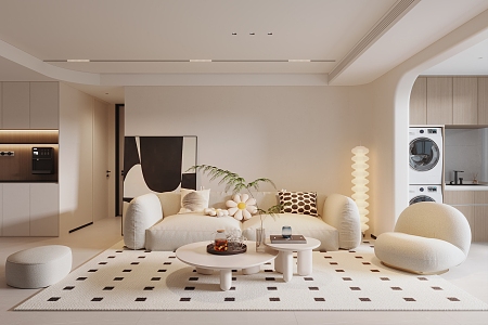 modern living room cream living room 3d model