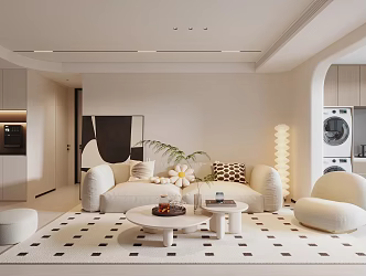 modern living room cream living room 3d model