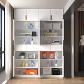 Modern Open Shelf Decorative Cabinet With Storage Boxes And Plants In Bright Living Room