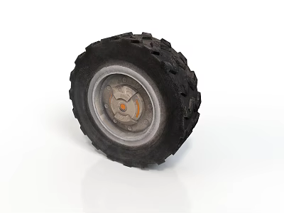 High Quality Car Tire With Black Tread Silver Wheel Rim And Orange Center 3d model