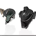 Futuristic Sci Fi Helmets With Metallic Silver And Black Armor Design Components 3d model