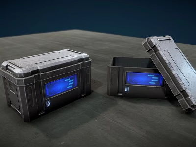 Metal Storage Cases With Blue Display Screens One Closed One Open Design 3d model