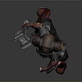3D Model Young Girl In Metallic Armor Holding Large Hammer With Pigtails And Red Boots