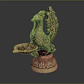 Intricate Bronze Phoenix Sculpture With Decorative Base And Small Tray