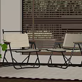 Stylish Leisure Chairs With Metal Frame Fabric Seats Near Window Blinds And Potted Plant