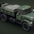 Green Military Utility Vehicle With Cargo And Large Tires