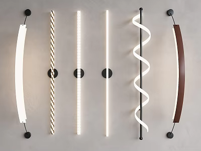 Wall Lamps With Various Creative Designs Including Curved Striped Linear Spiral and Wooden Shapes 3d model