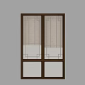 Brown Frame Casement Window With Grid Pattern And Sheer Curtains Design 3d model