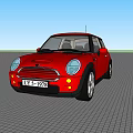 Classic Red Small Car Featuring White Stripes And Round Headlights Design 3d model