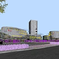 Modern Commercial Street With Shopping Mall High Rise Buildings And Pedestrians