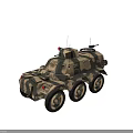 Camouflaged Armored Functional Vehicle With Multiple Wheels And Mounted Machine Gun