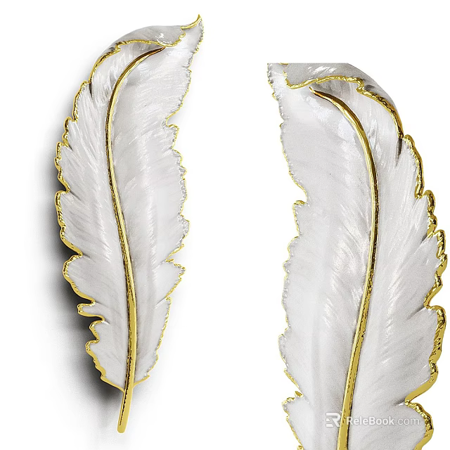 Feather Shaped White Wall Decor With Golden Edges For Home Decoration 3d model 