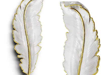 Feather Shaped White Wall Decor With Golden Edges For Home Decoration 3d model