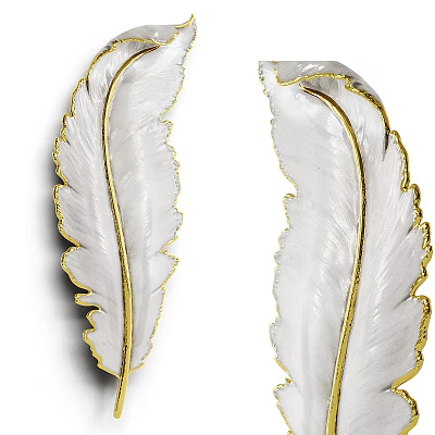 Feather Shaped White Wall Decor With Golden Edges For Home Decoration 3d model