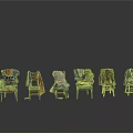 Six Chairs With Different Clothes Arranged On Simple White Background