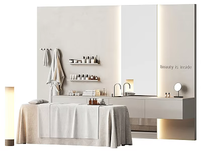 Simple Spa Massage Bed With Towel Shelf Mirror And Elegant Interior 3d model