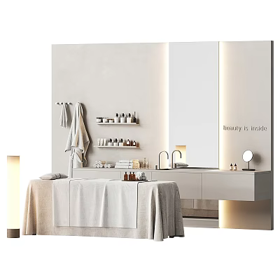 Simple Spa Massage Bed With Towel Shelf Mirror And Elegant Interior 3d model