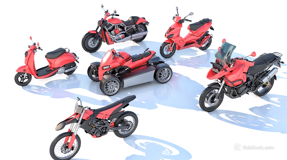 Red Motorcycles Showcasing Different Styles 3d model 
