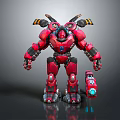 Red Mech Robot Character With Mechanical Structure Antennas And Glowing Blue Device 3d model