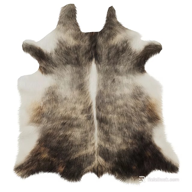 Stylish Shaped Fur Texture Rug Featuring Gray White Brown Tones And Natural Patterns 3d model