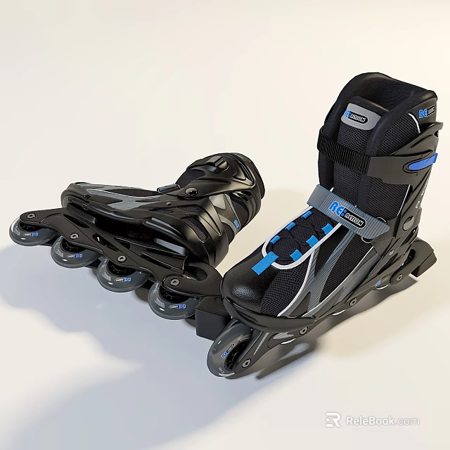 Modern Black And Blue Inline Skates With Durable Wheels And Comfortable Straps 3d model