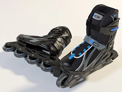 Modern Black And Blue Inline Skates With Durable Wheels And Comfortable Straps 3d model